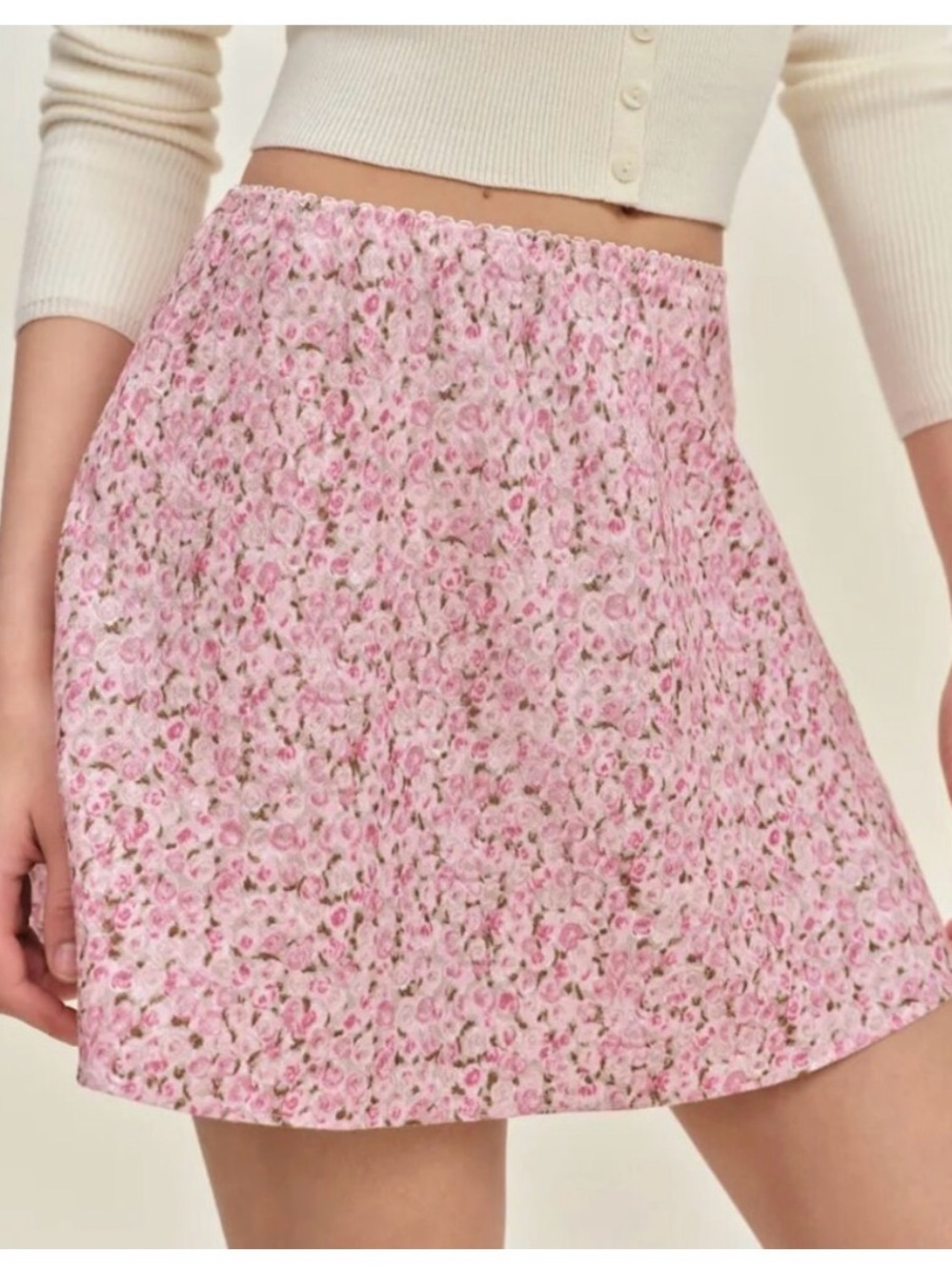 Reformation Brandy Linen Skirt Women's Pink Floral A-Line Skirt NWT Sz M